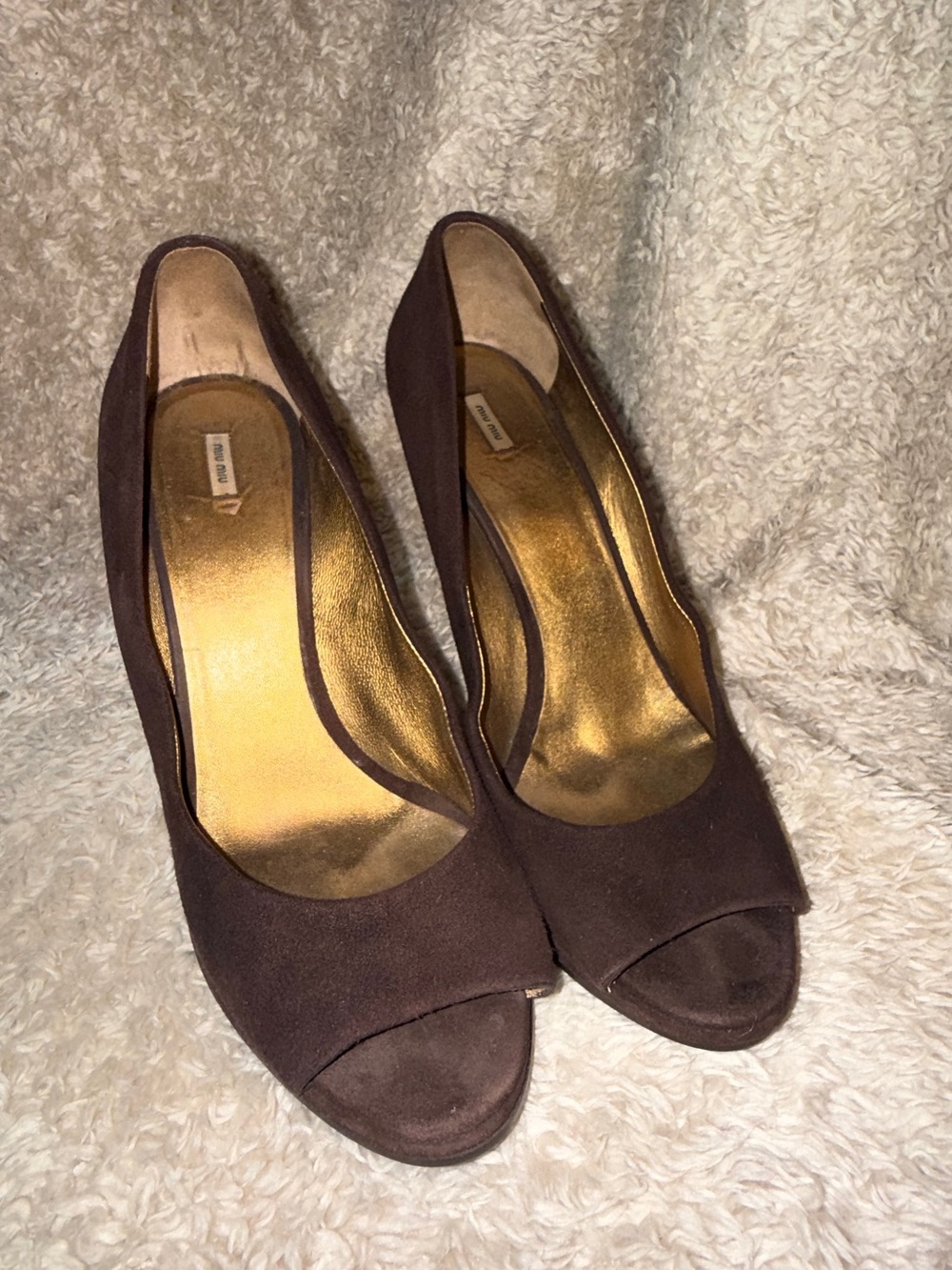 Miu Miu Brown Suede Peep-Toe Heels